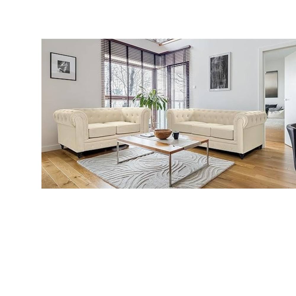 Bliss Furniture Velvet Chesterfield 3+2 Seater Sofa in Cream