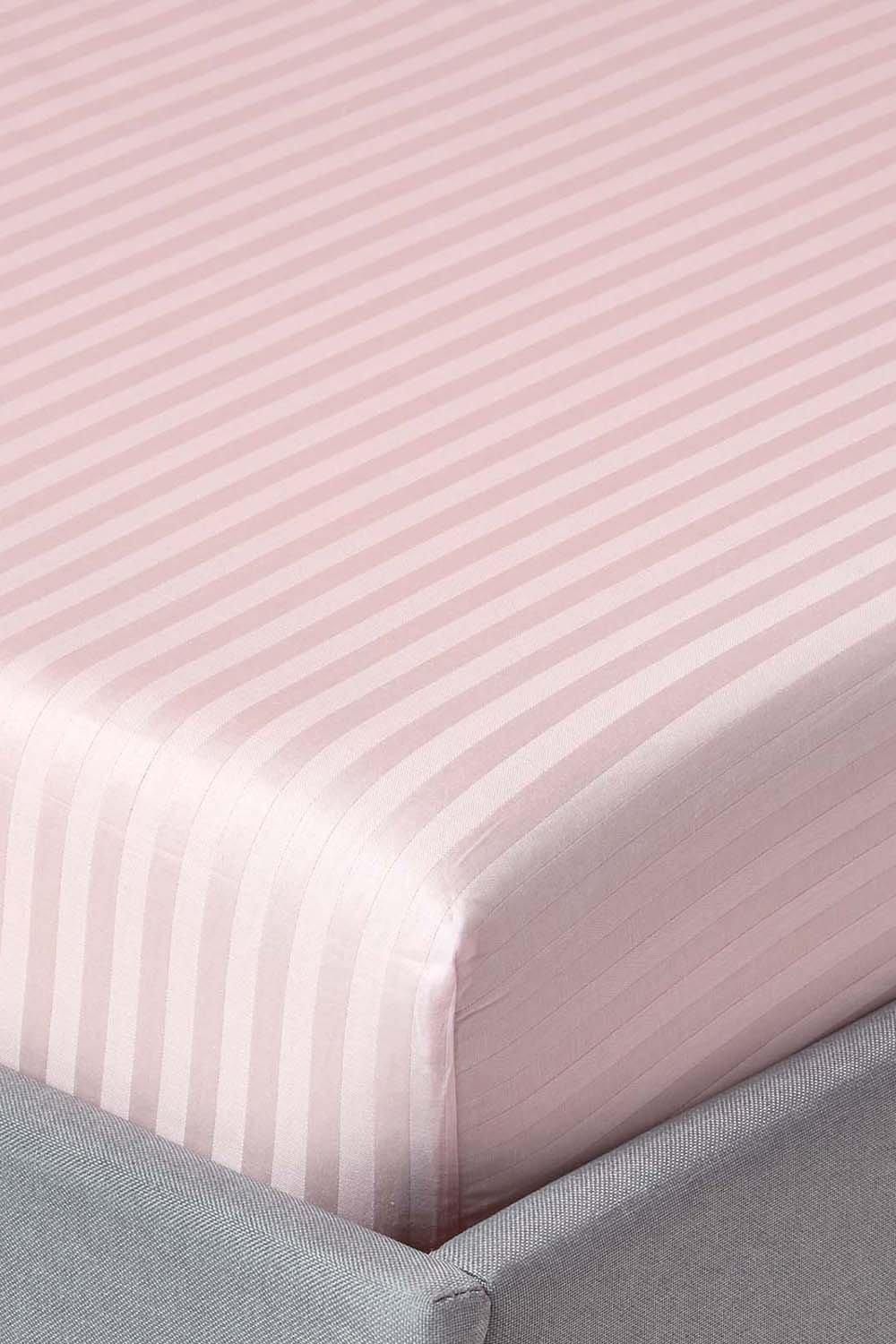 Homescapes Egyptian Cotton Satin Stripe Fitted Sheet 12 inch 330 Thread Count in Pink
