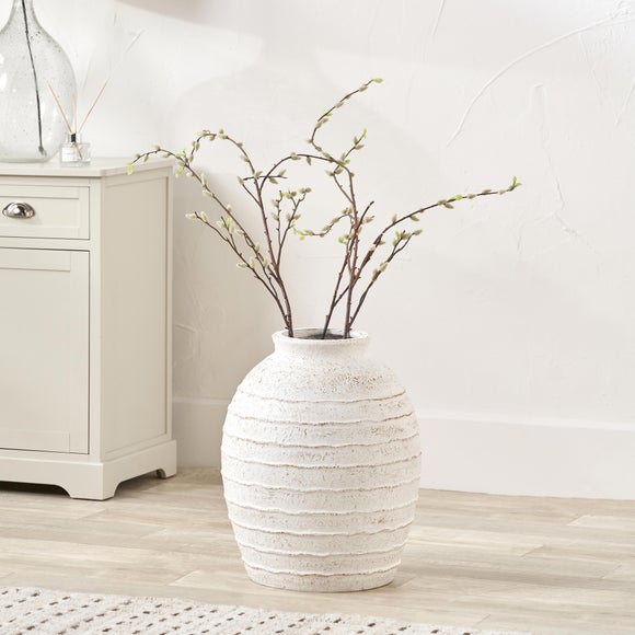 Ribbed White Wash Fibrestone Decorative Vase 1