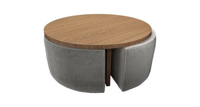 Woody Coffee Table and Nesting Stool Set in Squirrel Cotton Matt Velvet - sofa.com