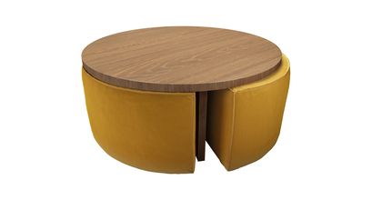 Woody Coffee Table and Nesting Stool Set in Butterscotch Cotton Matt Velvet - sofa.com