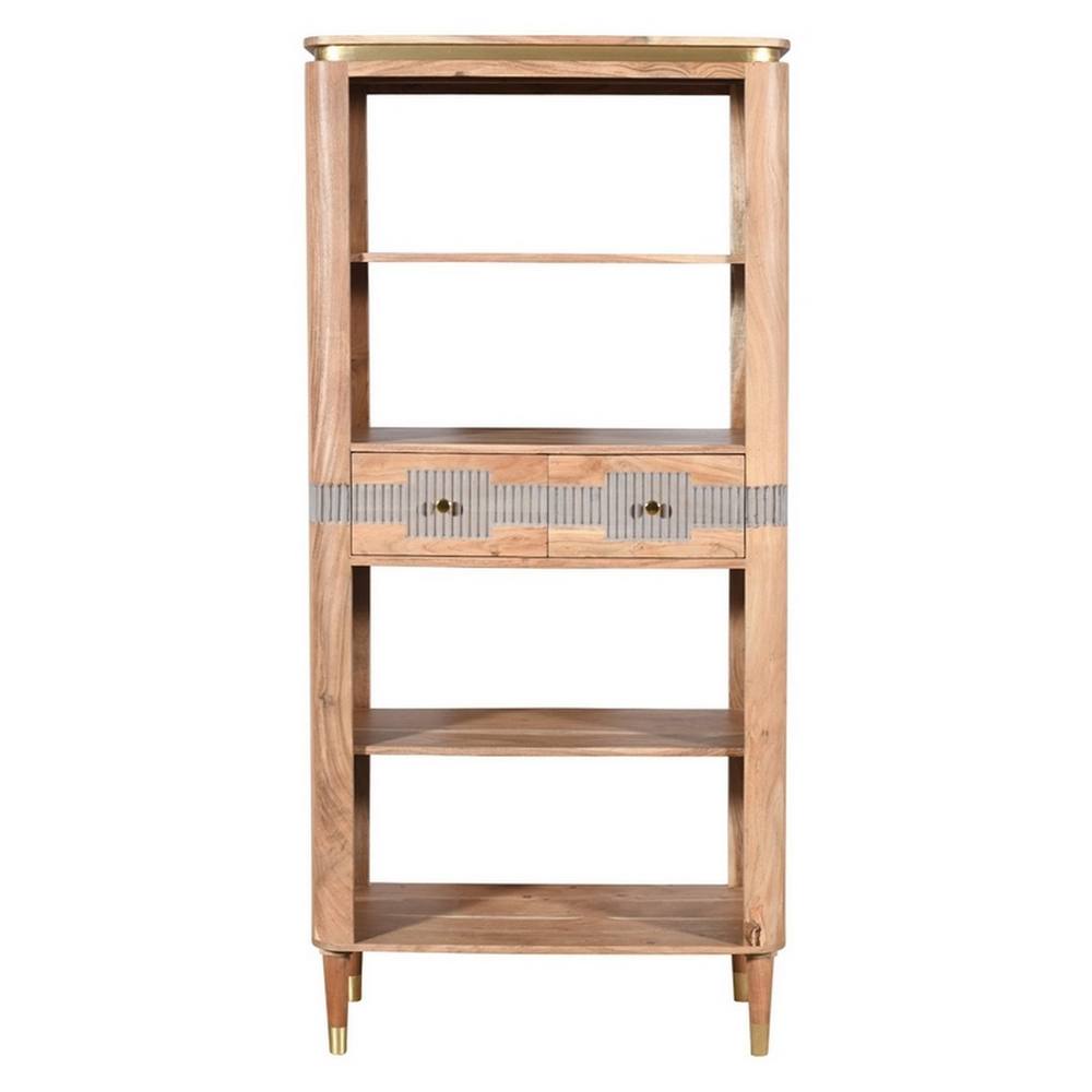 Indian Hub Wilton 2 Drawers Open Bookcase - Acacia Wood - L40 x W85 x H180 cm in Brown