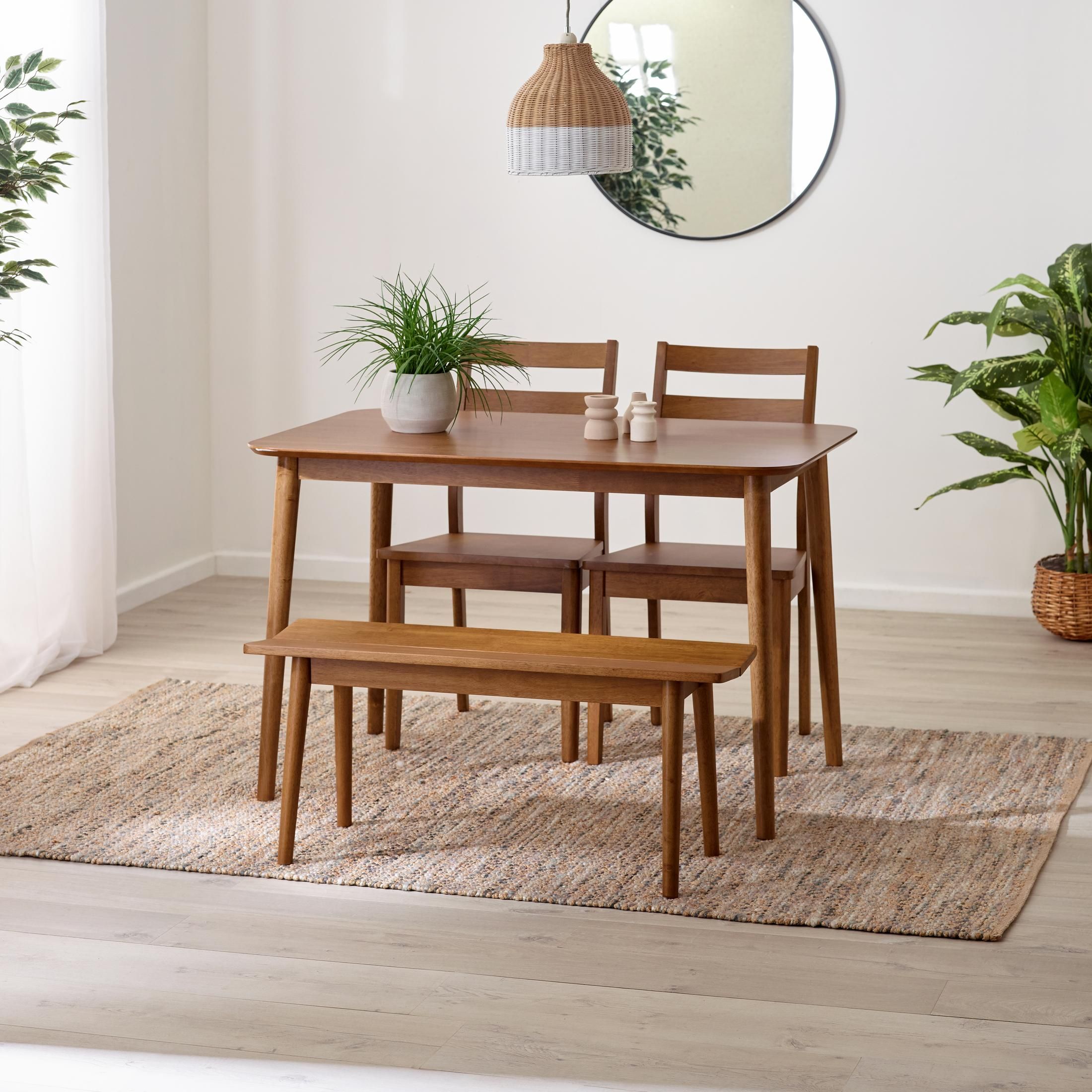FurnitureboxUK Lynton Small Wooden Dining Table with 2 Chairs & Bench in Walnut