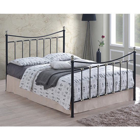 Oban Metal King Size Bed In Black With Chrome Silver Details