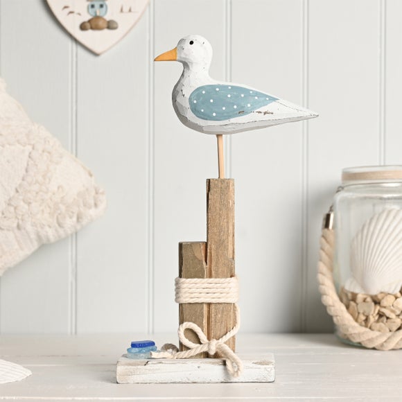 Love Life By The Sea Driftwood & Sea Glass Seagull on a Post Ornament