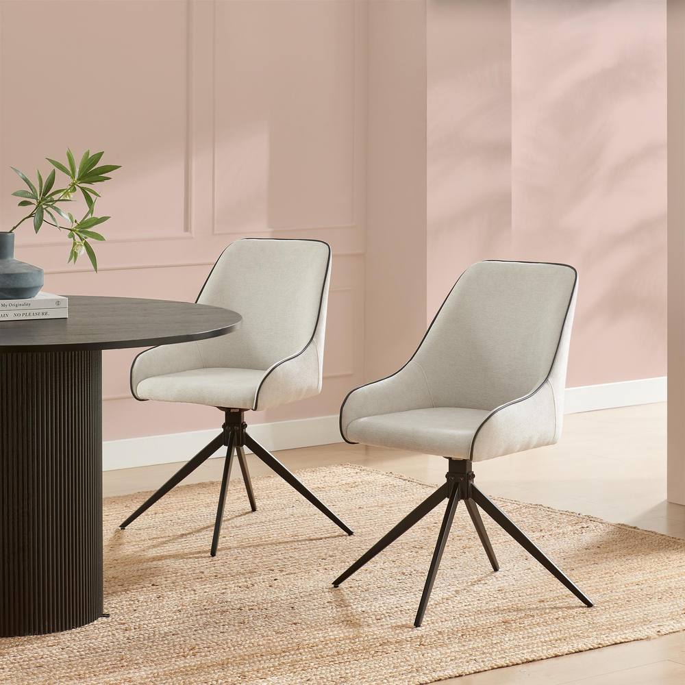 FurnitureboxUK 2x Beaumont Cream Fabric Swivel Dining Chairs