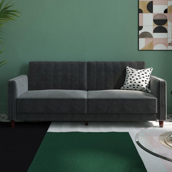 Vectro Velvet Upholstered Pin Tufted Sofa Bed In Grey