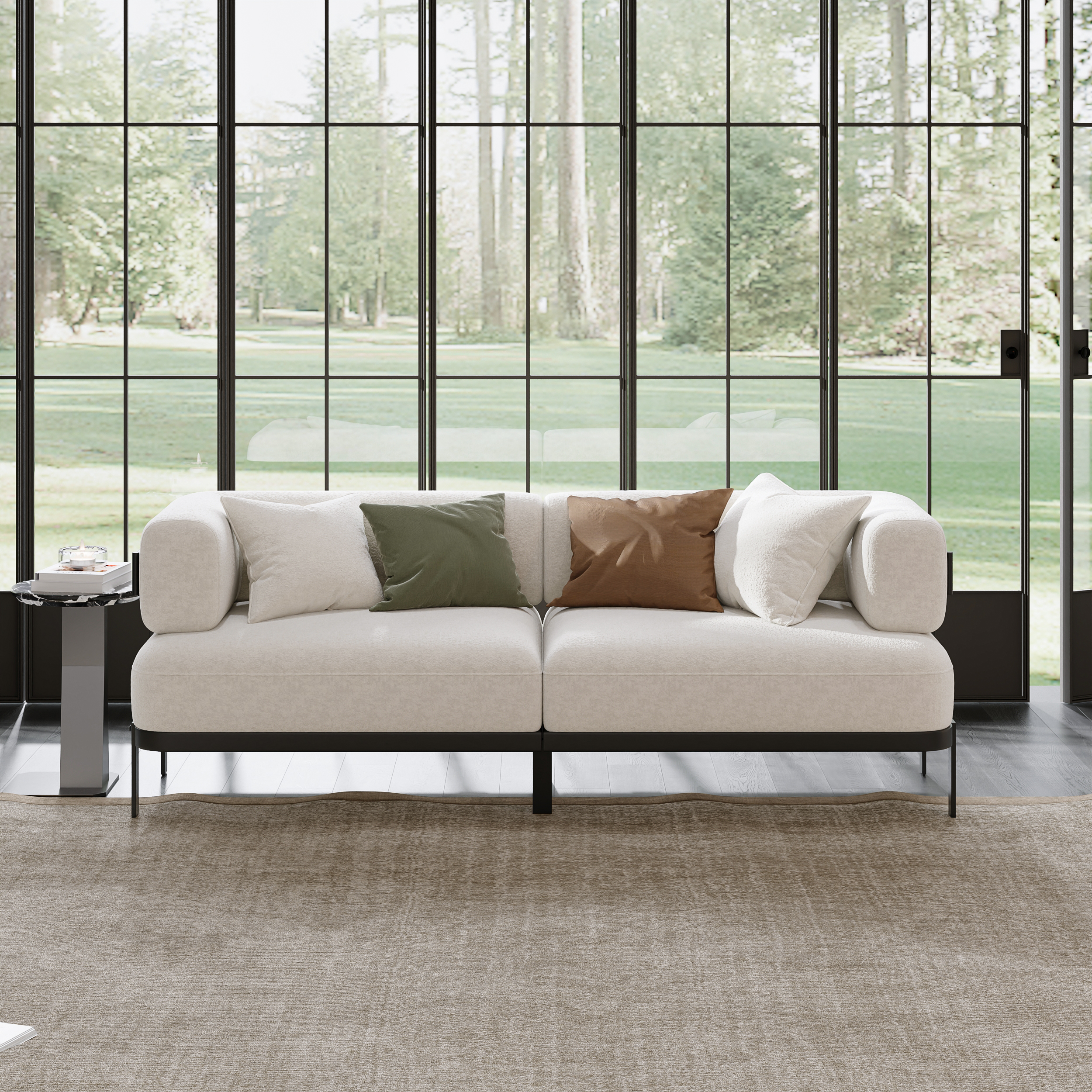 Modern Velvet White 2100mm 3-Seater Sofa with metal legs