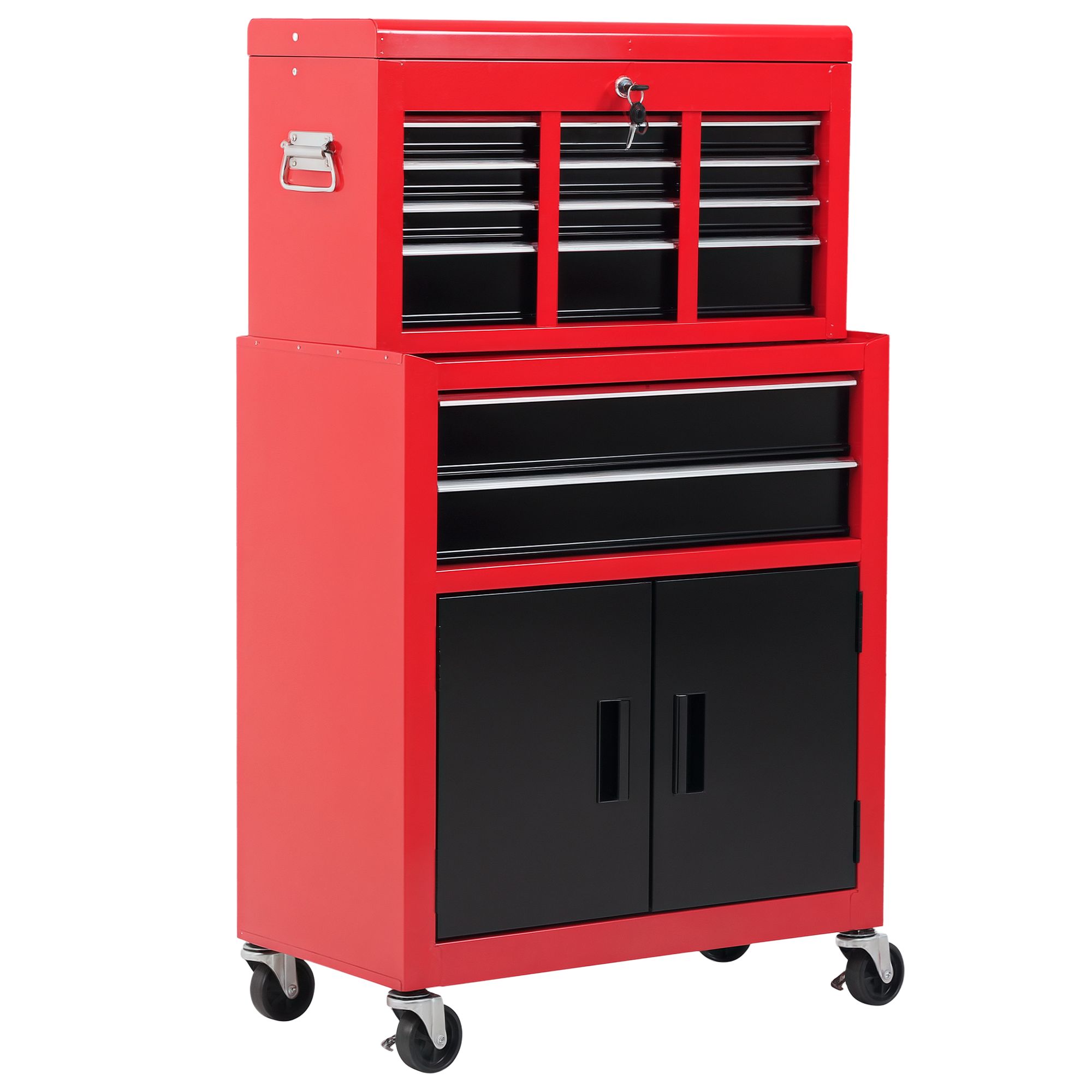 HOMCOM Portable Toolbox Tool Top Chest Box Rollcab Roll Cab Cabinet in Red 2