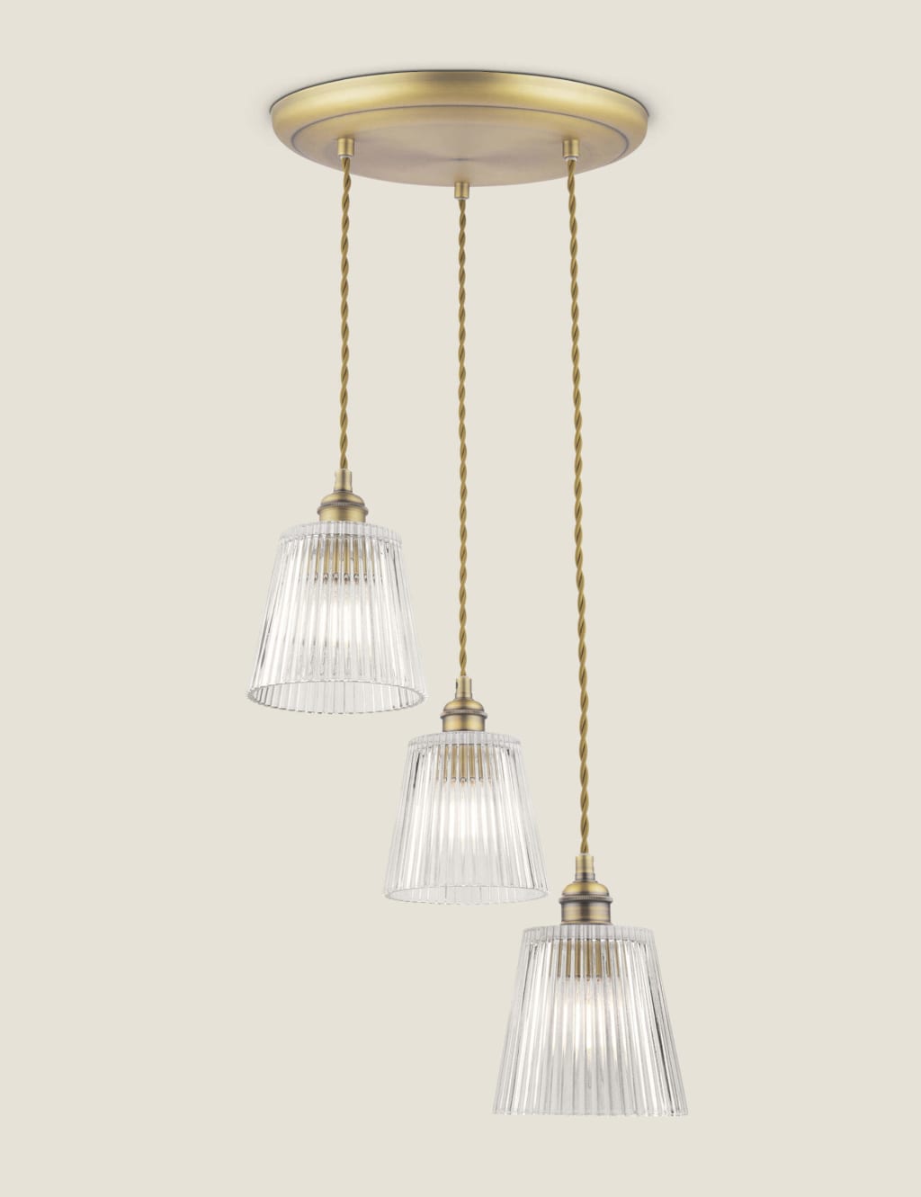Laura Ashley Callaghan Glass 3 Light Pendant Antique Brass