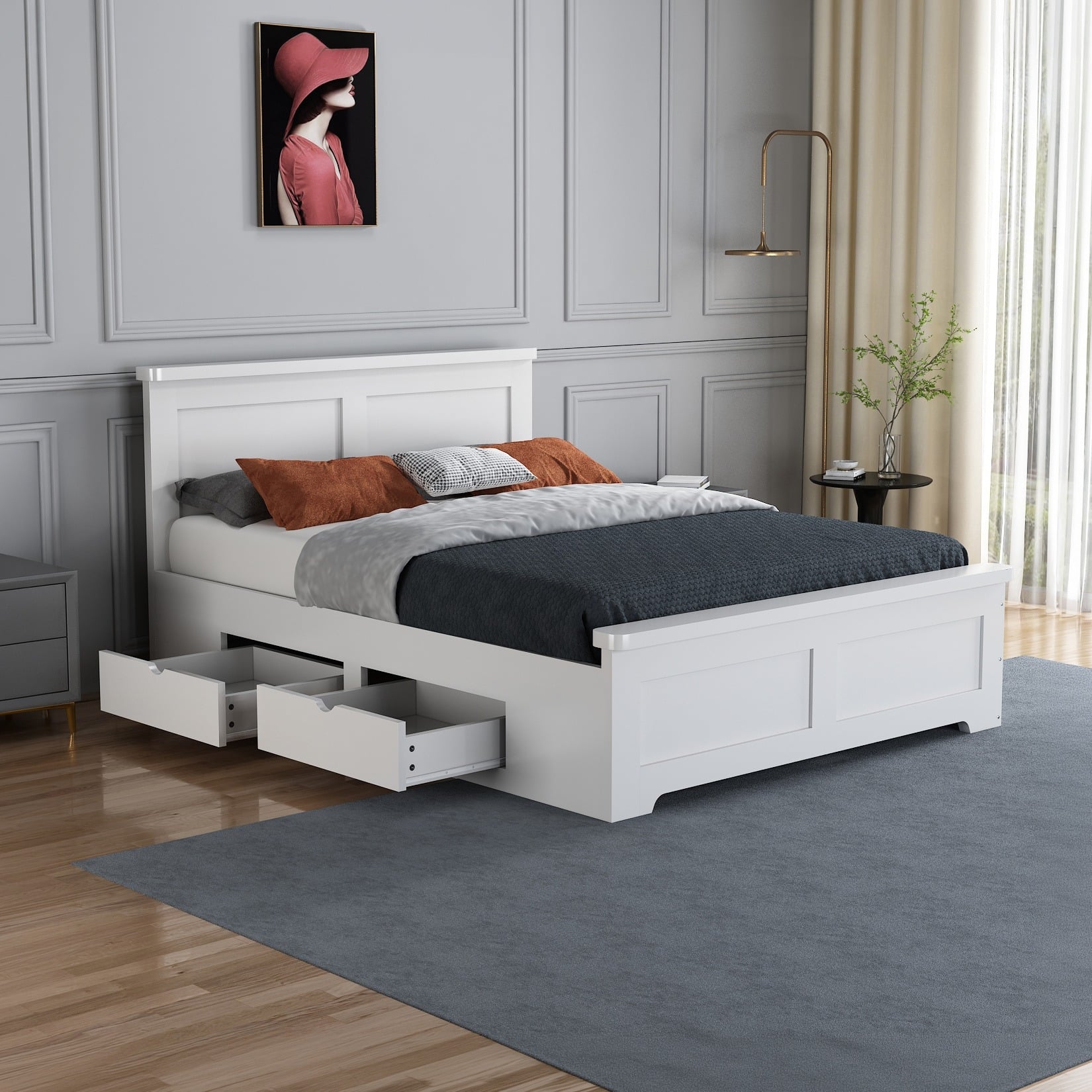 Conway - King-Size - Storage Bed with 4 Drawers - White - Wooden - 5ft - Happy Beds