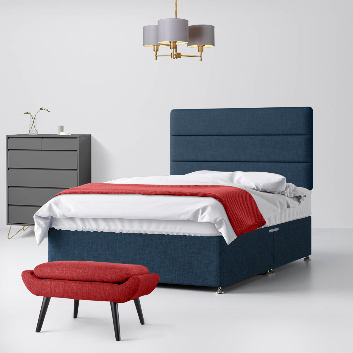 Cornell Lined Midnight Blue Fabric Ottoman Divan Bed - 4ft Small Double