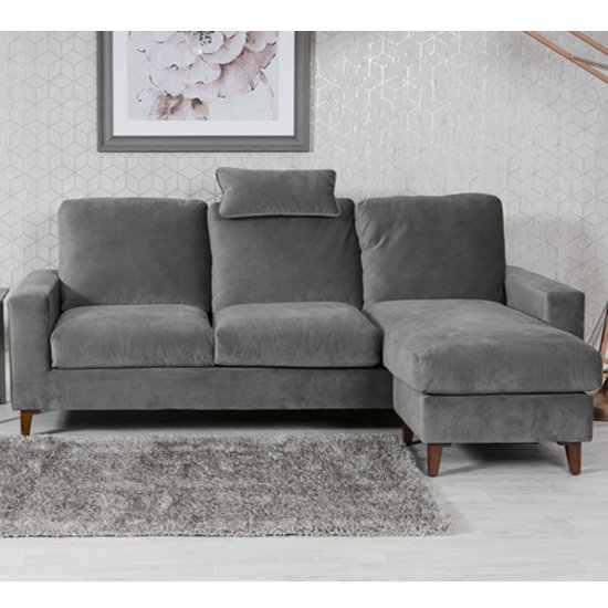 Lemphone Velvet Upholstered Chaise Sofa In Grey
