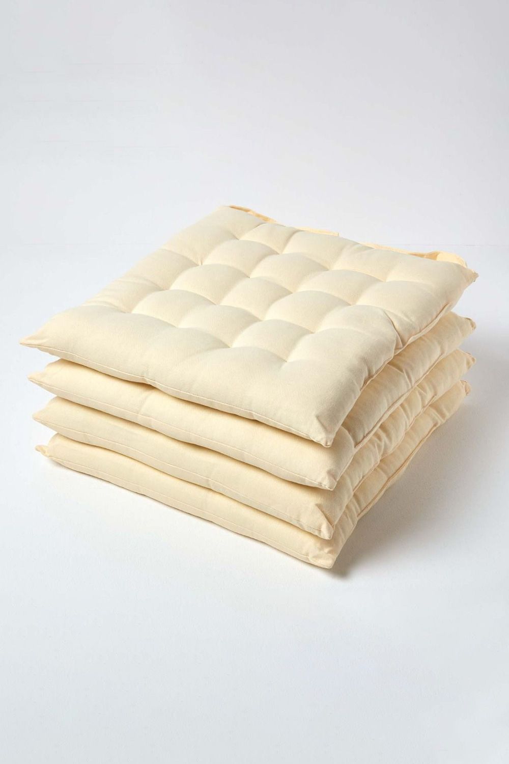 Homescapes 4 Pack Seat Pads Luxury 100% Cotton Indoor Outdoor Garden Cushion, 40cm in Cream