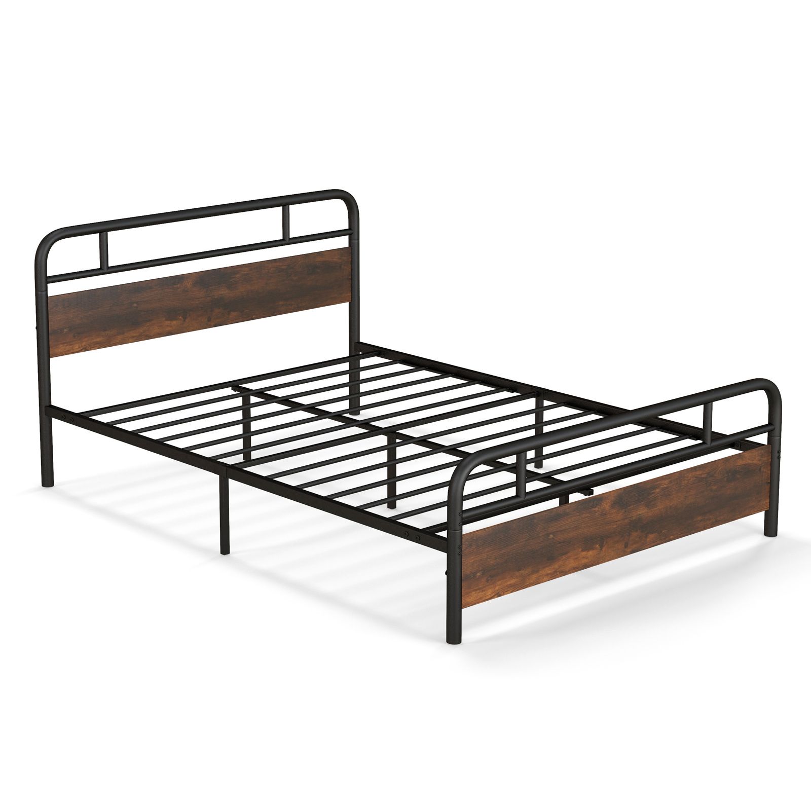 Costway Industrial King Size Bed Frame Heavy-duty Platform Bed in Dark Brown