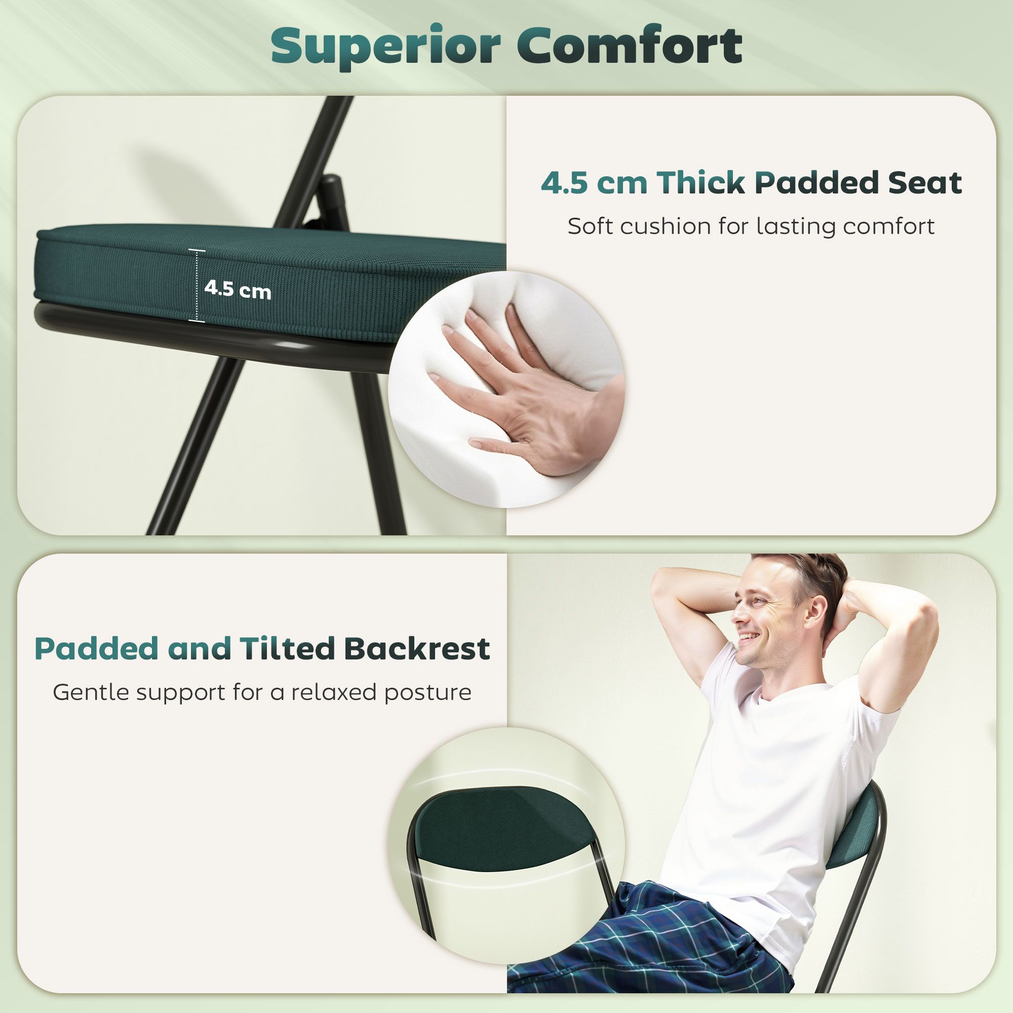 HOMCOM Folding Chairs Set of 4 with Cushioned Seat, Steel Frame in Teal 4