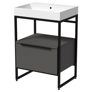 Wickes Rimini Onyx Grey Black Frame Freestanding Vanity Unit & Basin - 850 x 600mm