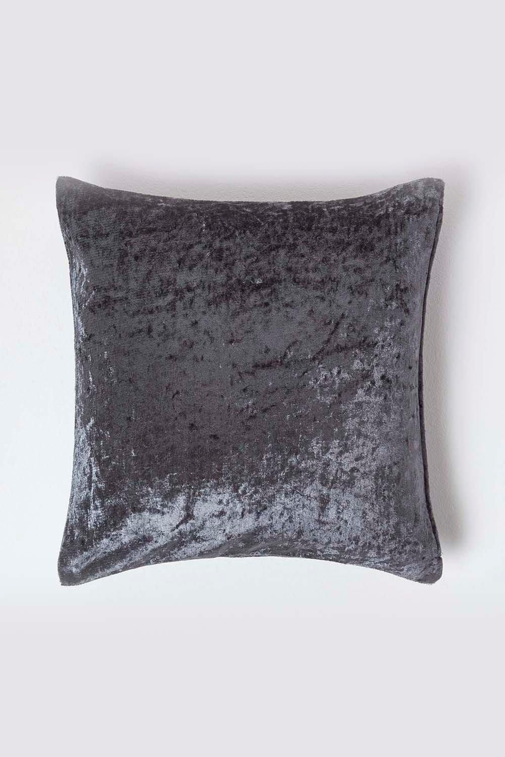 Homescapes Luxury Crushed Velvet Cushion Cover in Dark Grey
