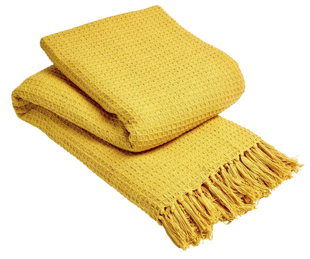 New Edge Blinds Lisbon Pure Cotton Honeycomb Throw in Ochre, 127 x 152cm in Mustard