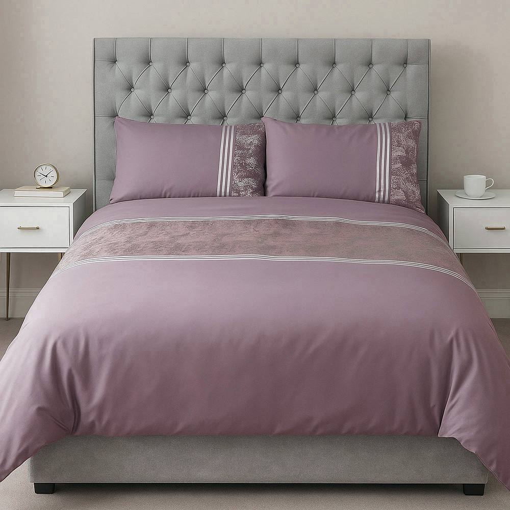 Voltico Mauve Velvet Panel Duvet Set - Single, Double & King