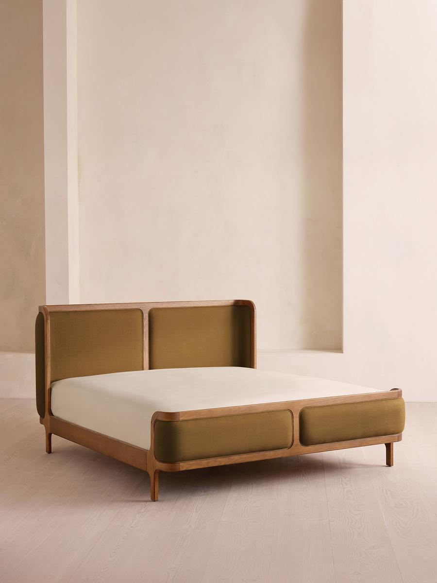 Belsa Bed, Light Oak, King, Linen, Ochre