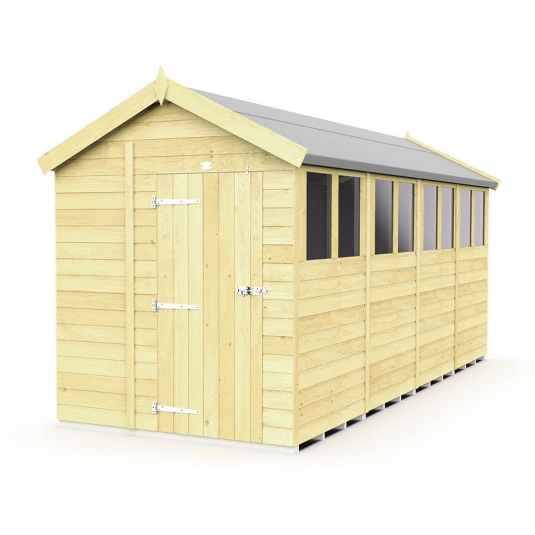 Buttercup Farm 7 x 16 Feet Apex Shed - Single Door W/ Windows - L472 x W214 x H217 cm in Brown