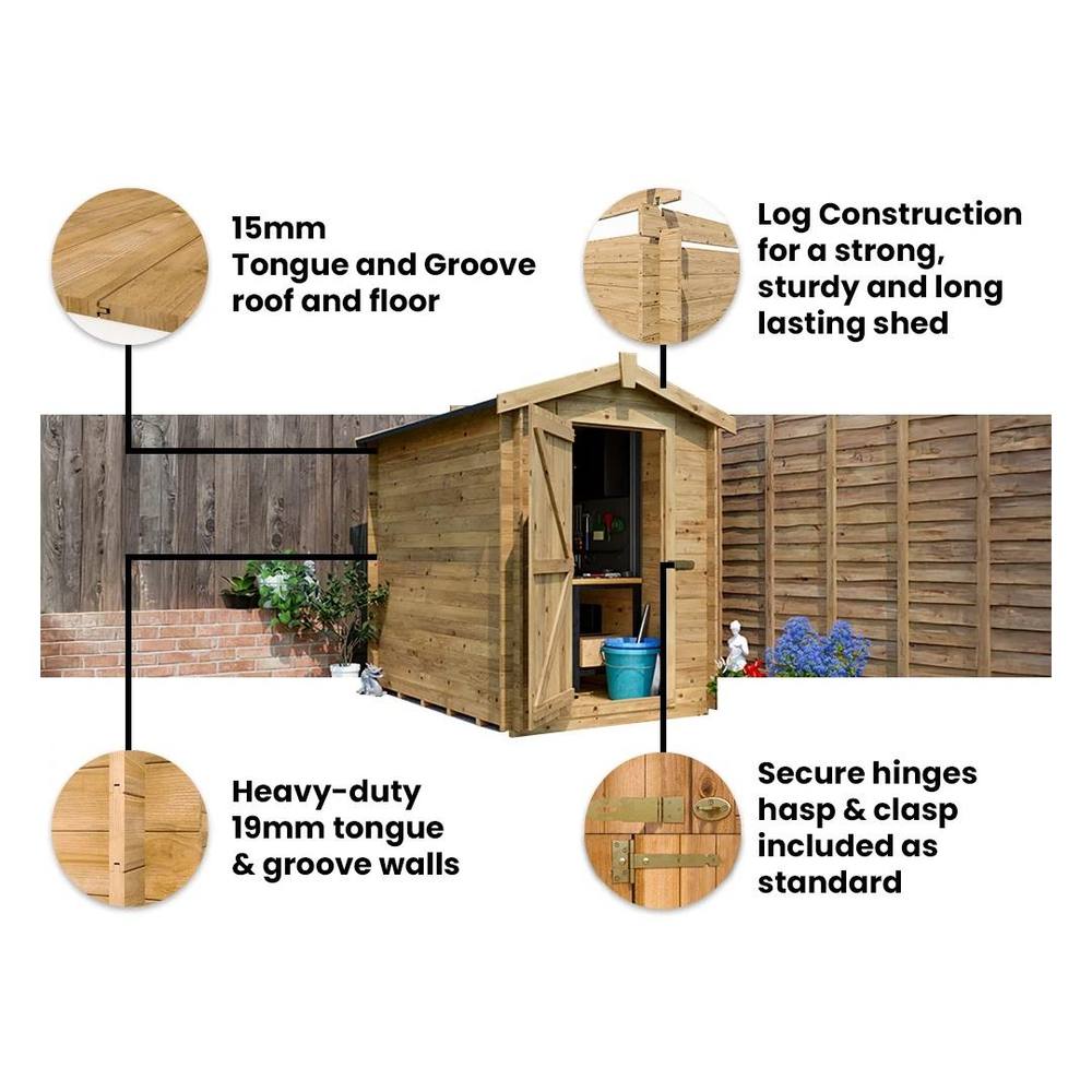 Dunster House Heavy Duty Log Shed 5x7ft (1.5x2.0m) 19mm Tongue & Groove, Pressure Treated in Brown 5
