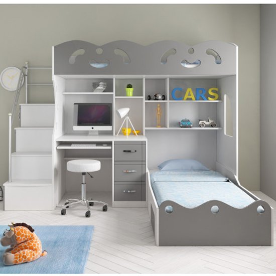 Coco Wooden Combined Bunk Bed In White And Grey