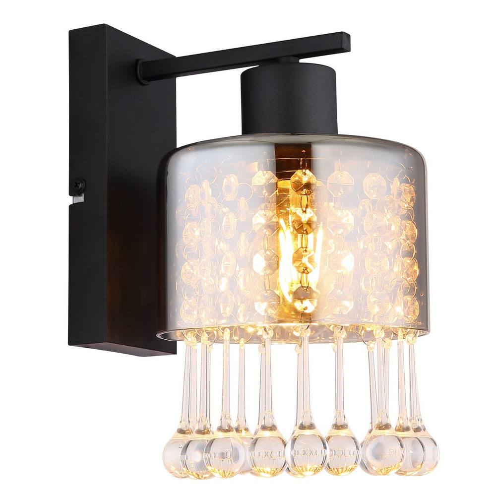 Netlighting Hendry Wall Lamp Matt Black Smoke Glass Shade 1x E27