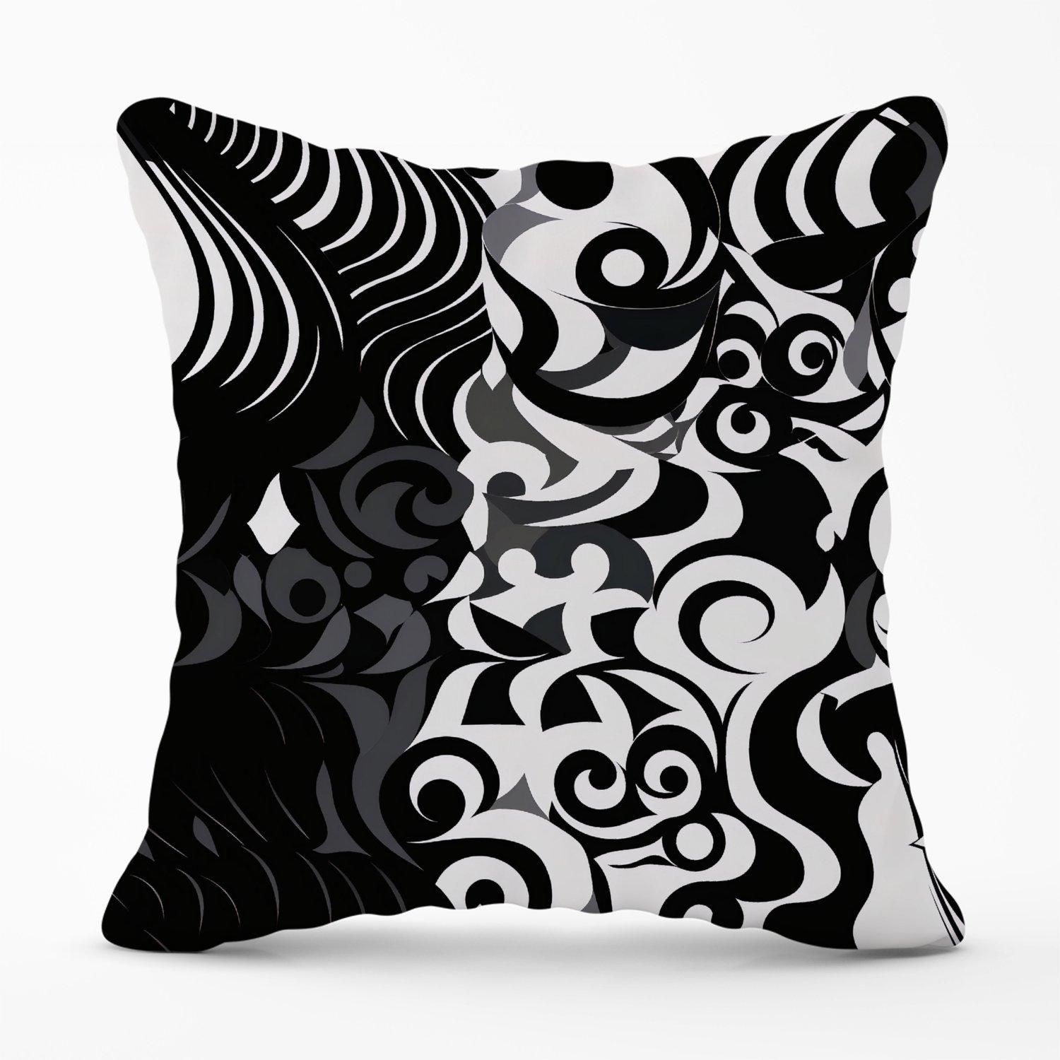 Warren Reed - Designer Black Grey Abstract Outdoor Cushion