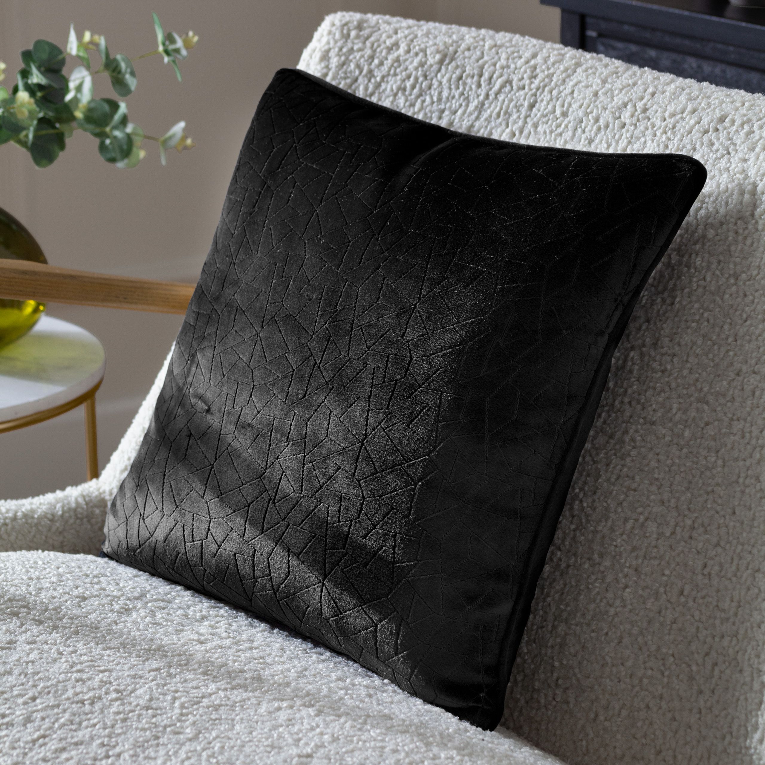 HOEM Malans Cut Velvet Piped Cushion in Black