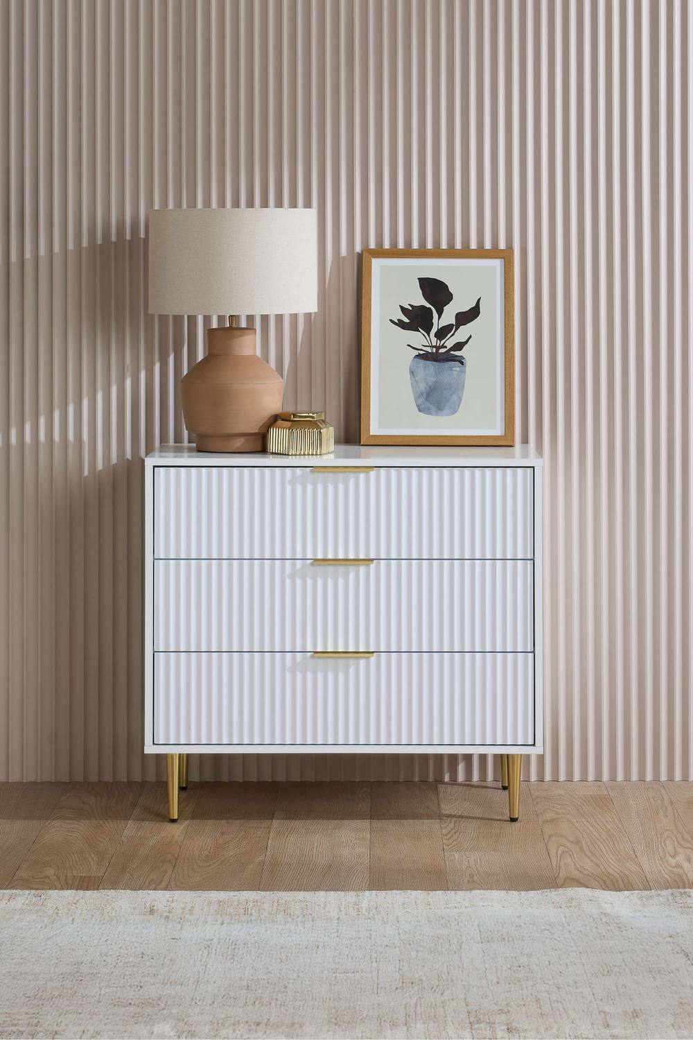 Birlea Zaza White 3 Drawer Chest Fluted Bedroom Storage