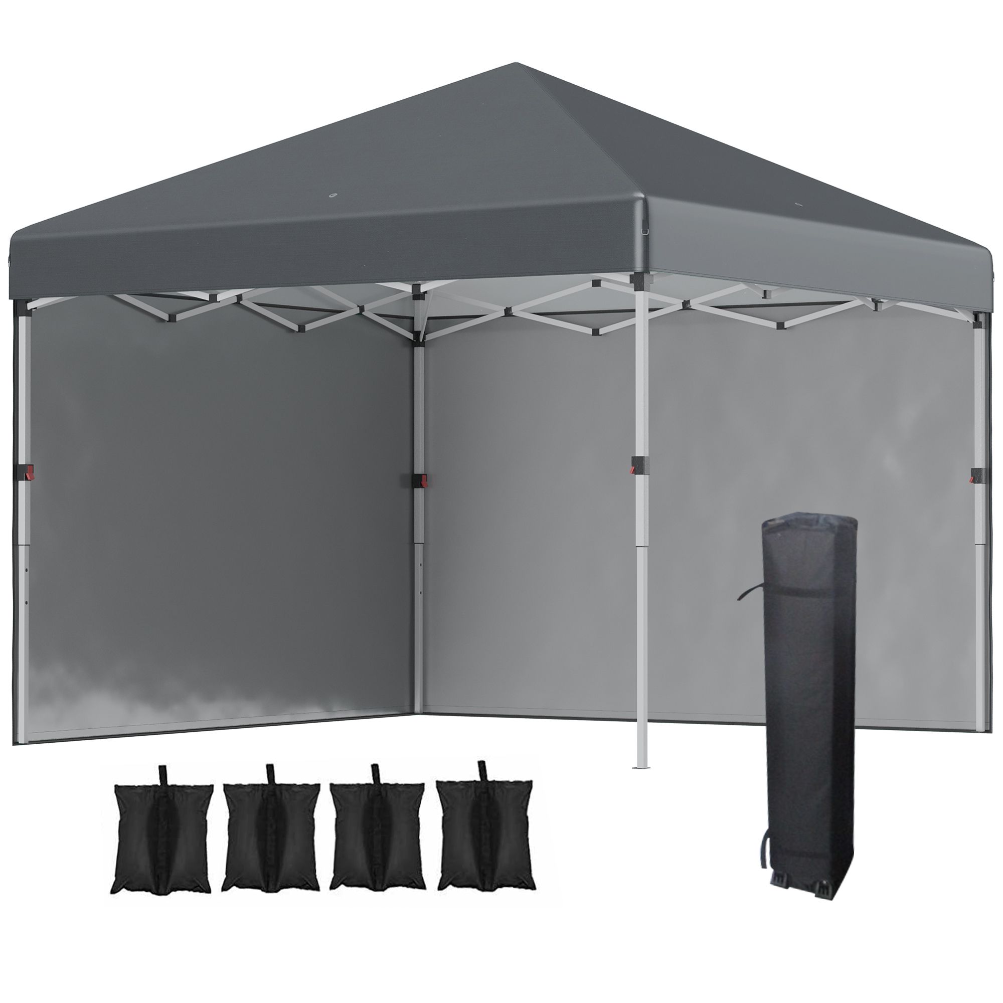 OUTSUNNY 3x3 (M) Pop Up Gazebo Party Tent w/ 2 Sidewalls, Weight Bags in Dark Grey 2