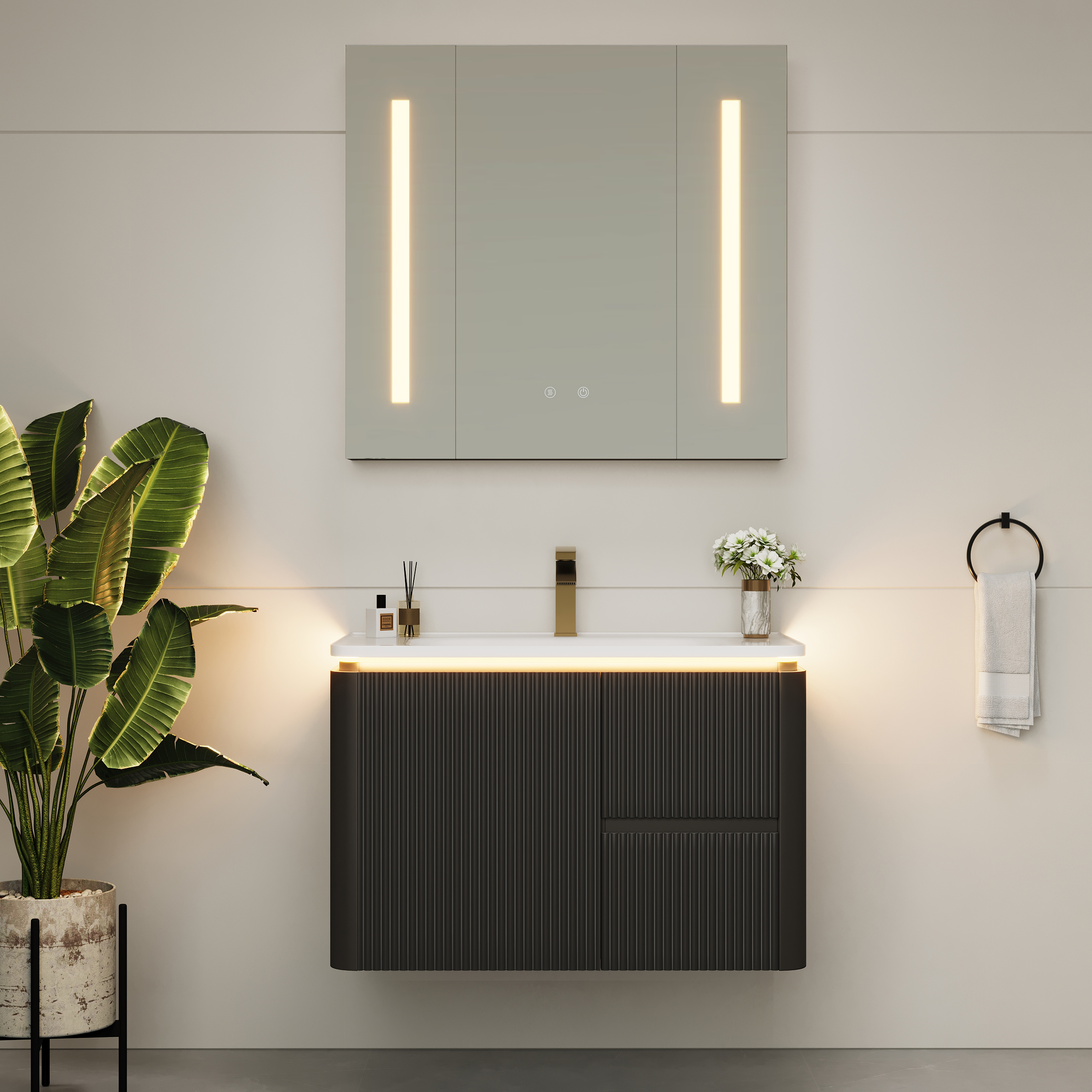 Modern 80 cm Floating Bathroom Vanity with Sink, Soft LED, Ample Storage