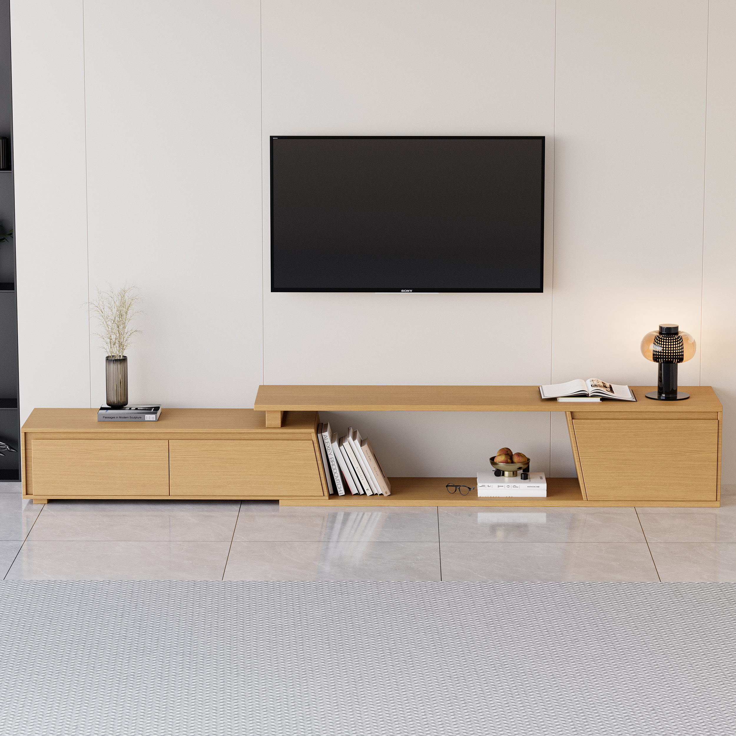 Fero Natural Extendable TV Stand with 3 Drawers(180cm-280cm)