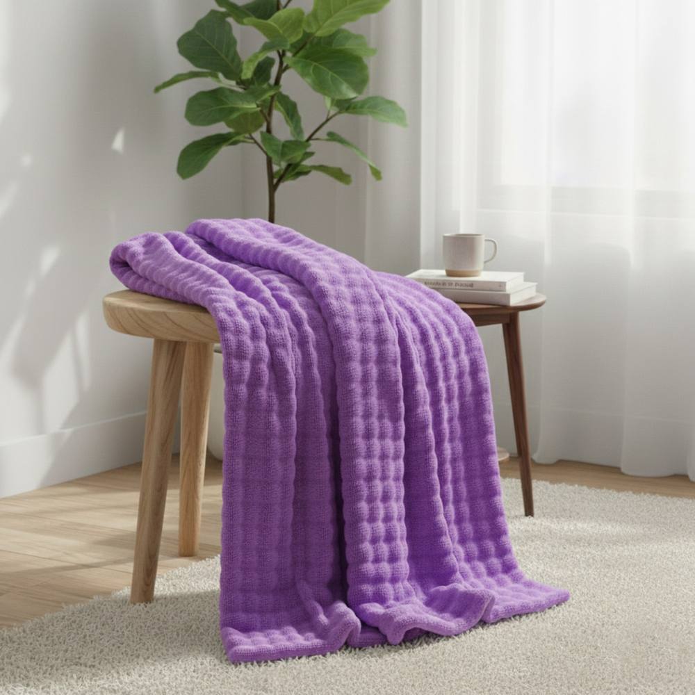Snug City Rabbit Faux Fur Throw Blanket Ultra Soft Luxury Throw for Sofa & Bed in Purple