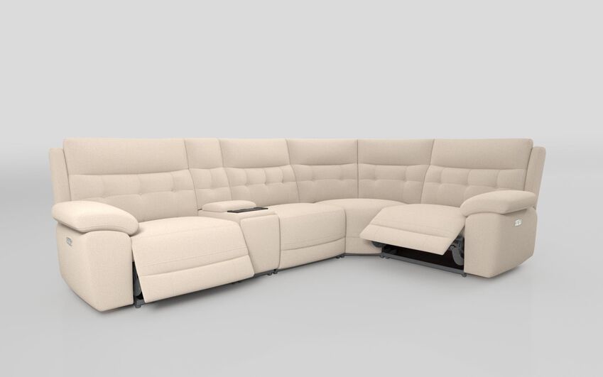 White Fabric Belford 3 Corner 1 Power Recliner Sofa with Media Console
