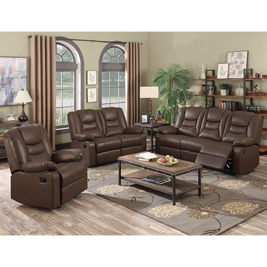 Gruis LeatherGel And PU Recliner Sofa Suite In Dark Chocolate
