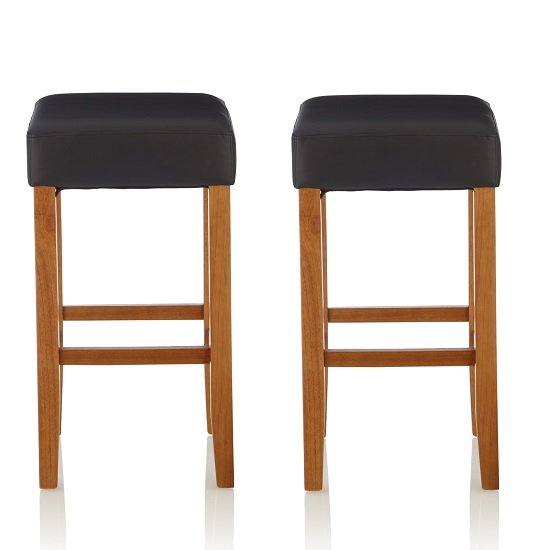 Newark Bar Stools In Black PU And Oak Legs In A Pair