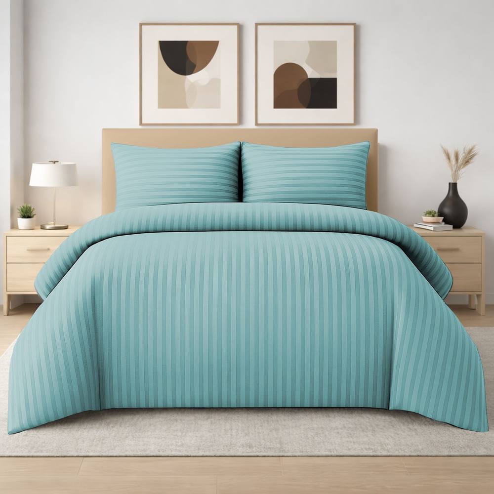 Grace 4 Pack Duvet Cover Set Modern Stripe Design Bedding Sets in Aqua