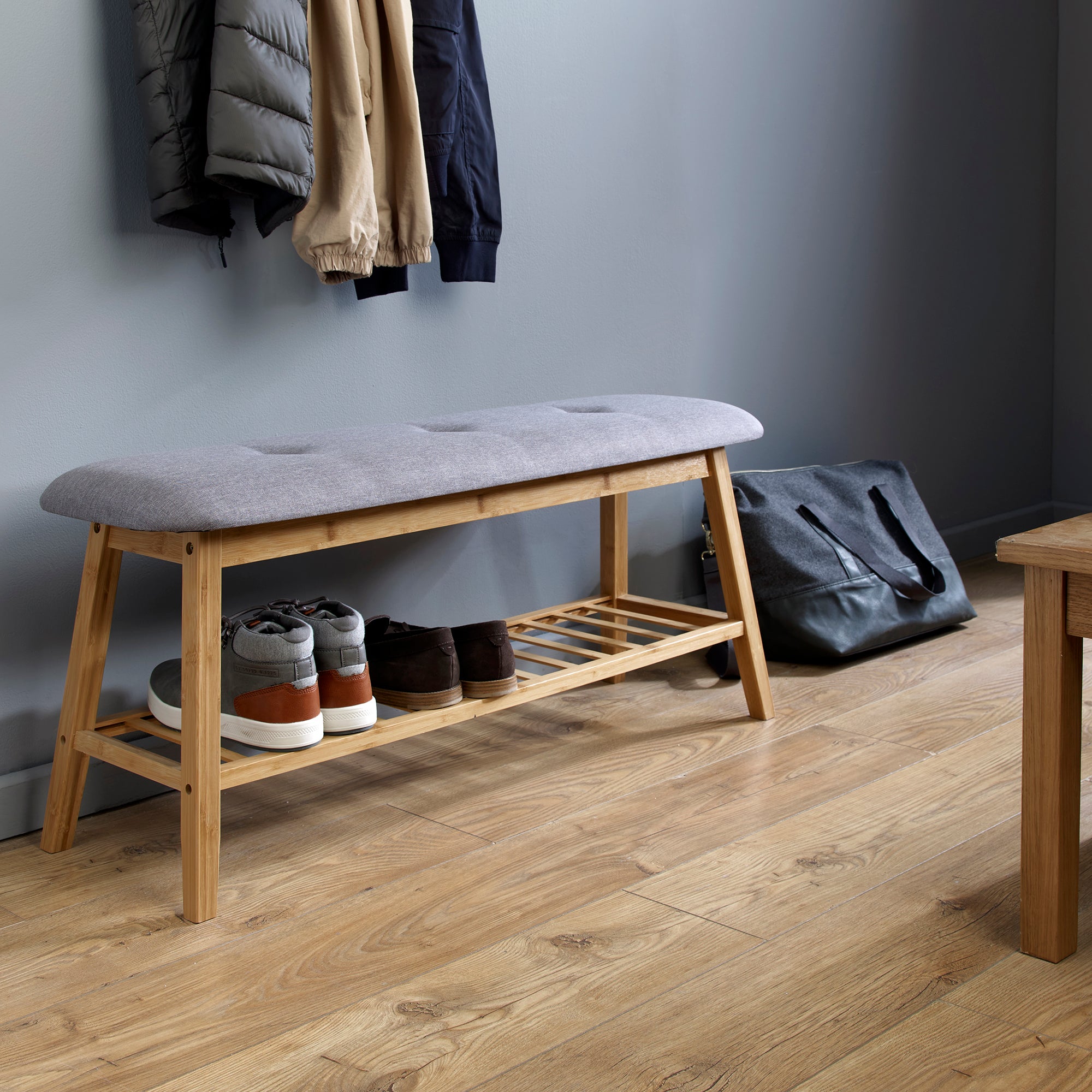 Grey Bamboo Bench Grey and Brown