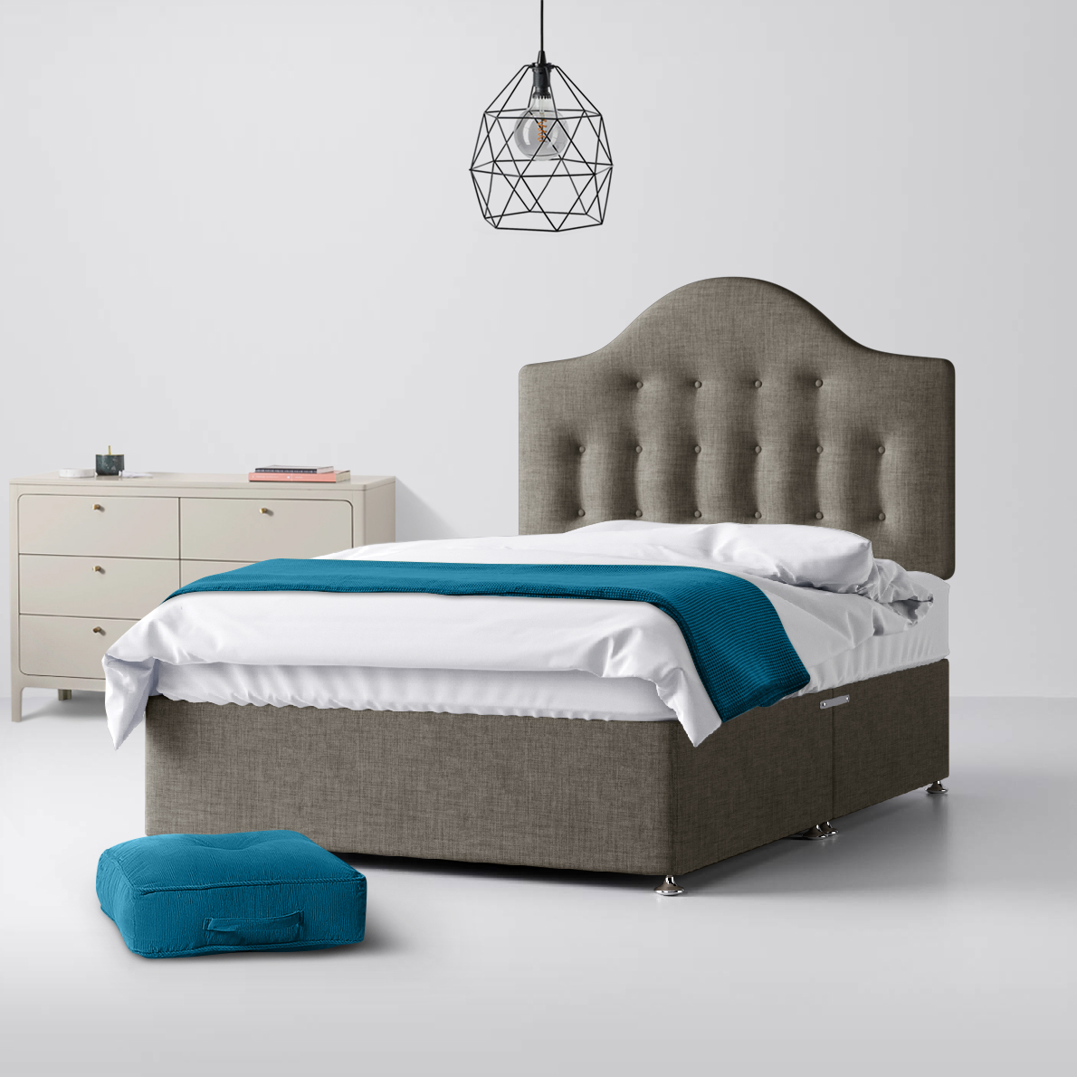 Victor Buttoned Slate Grey Fabric Ottoman Divan Bed - 4ft Small Double
