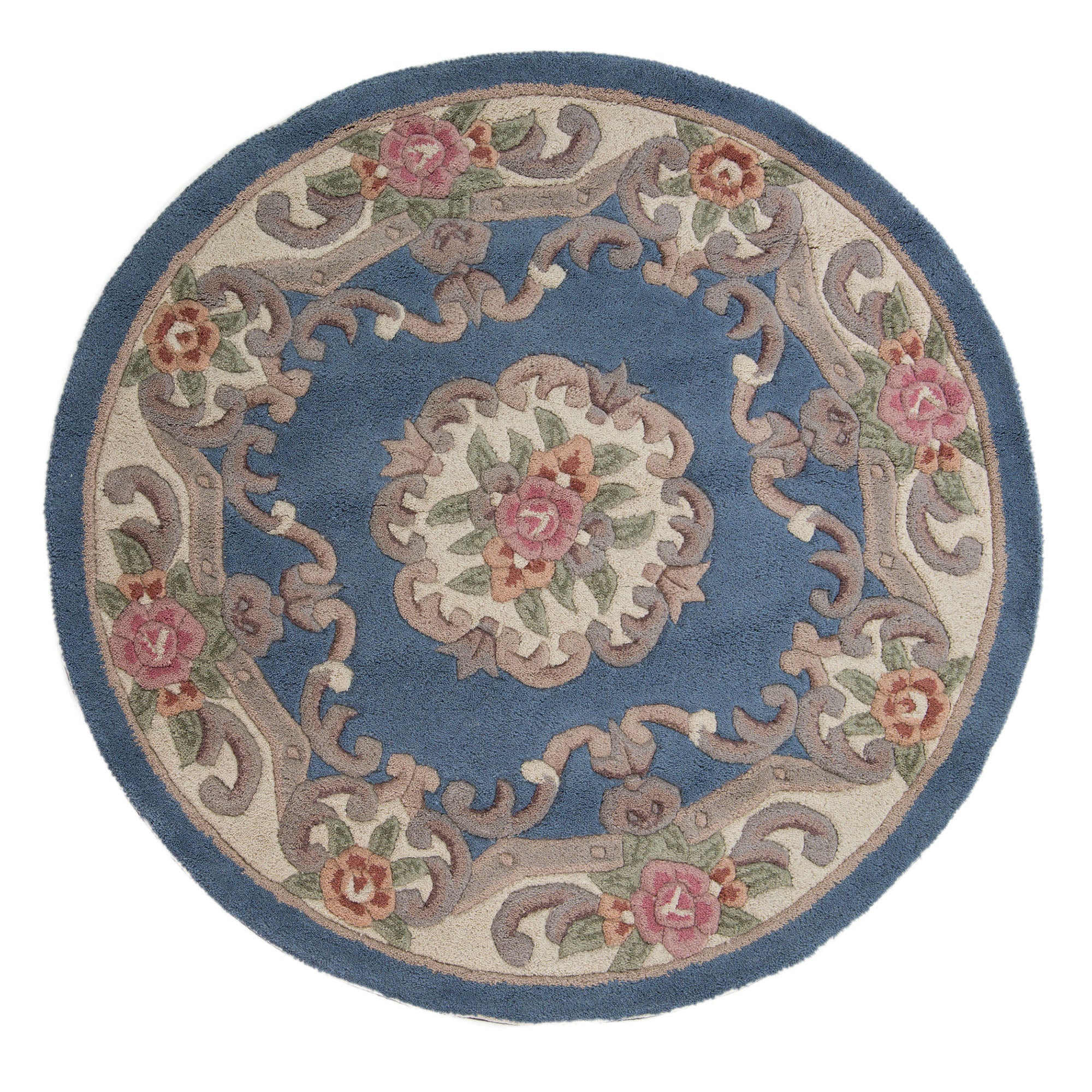 Lotus Premium Aubusson Circle Rug Blue