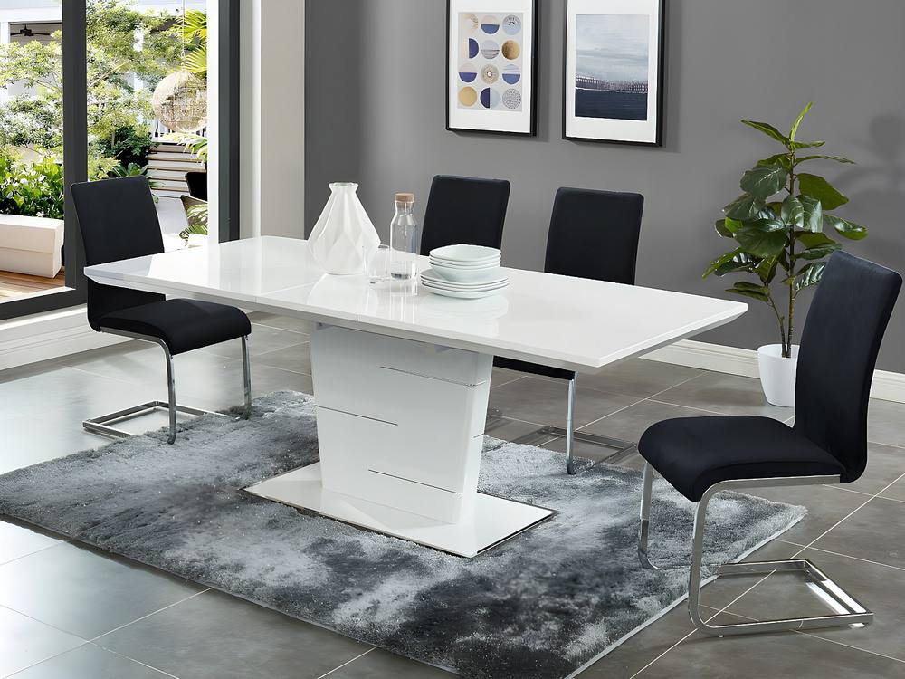 Vente-unique Extendable Dining Table - 6 - 8 Seater - Lacqured White MDF - AMELLE