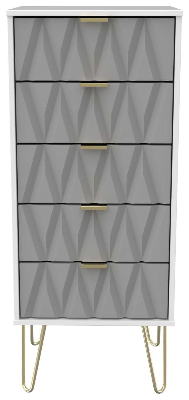 Shimmer 5 Drawer Tallboy - Grey & White