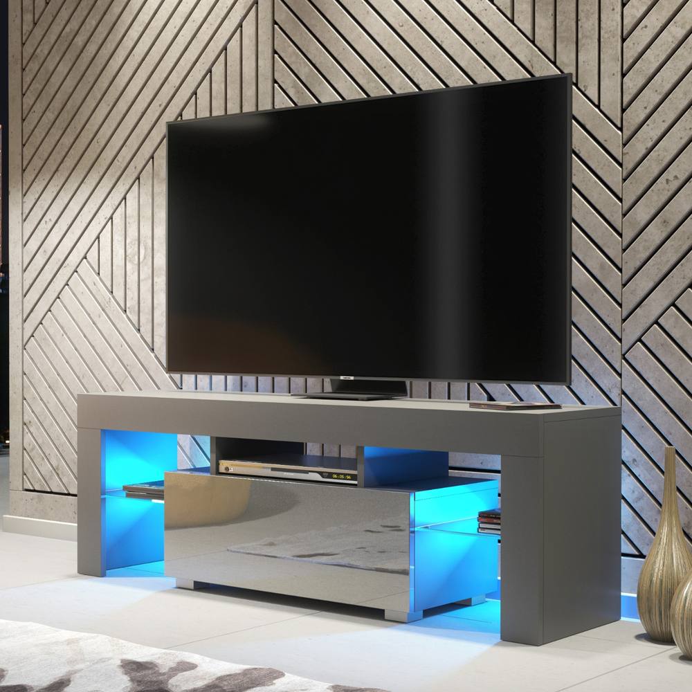Creative Furniture Floe TV Unit 130cm - Dark Grey with Gloss Doors & LED Lights