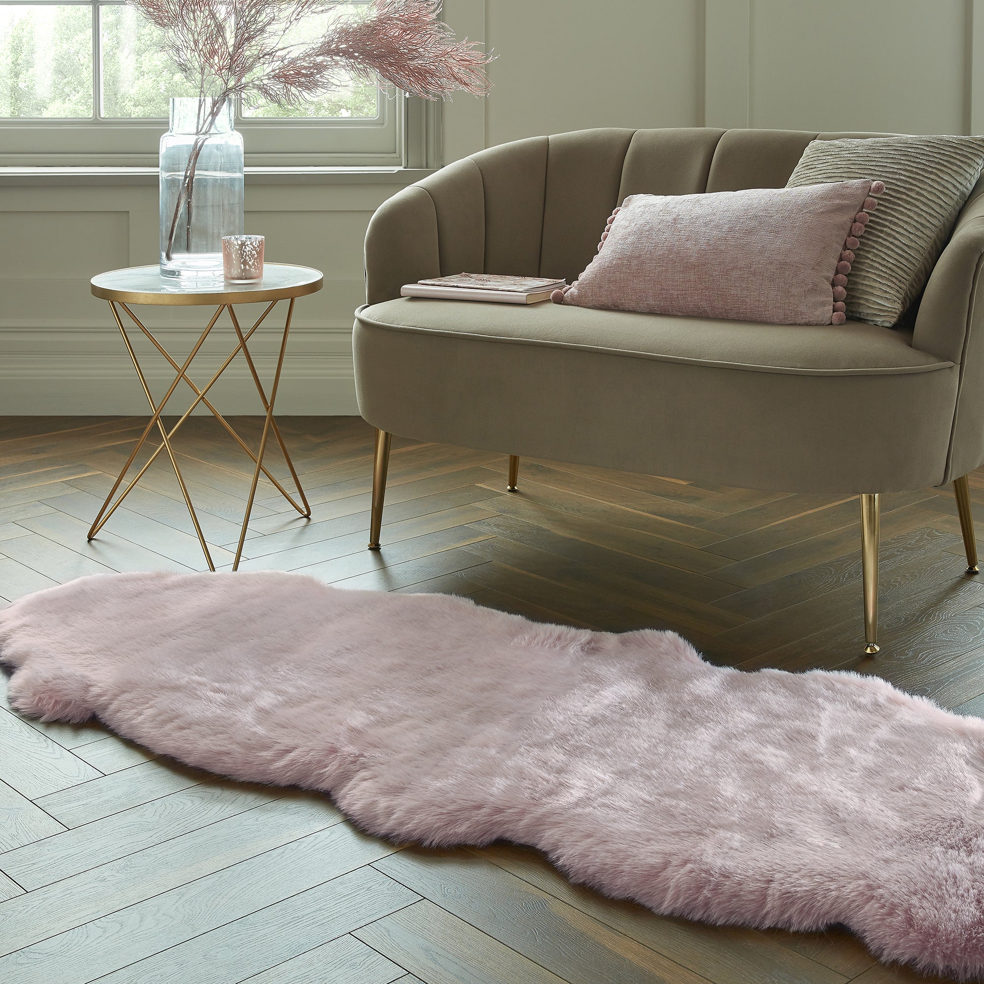 Copenhagen Double Pelt Faux Fur Rug Copenhagen Blush Pink