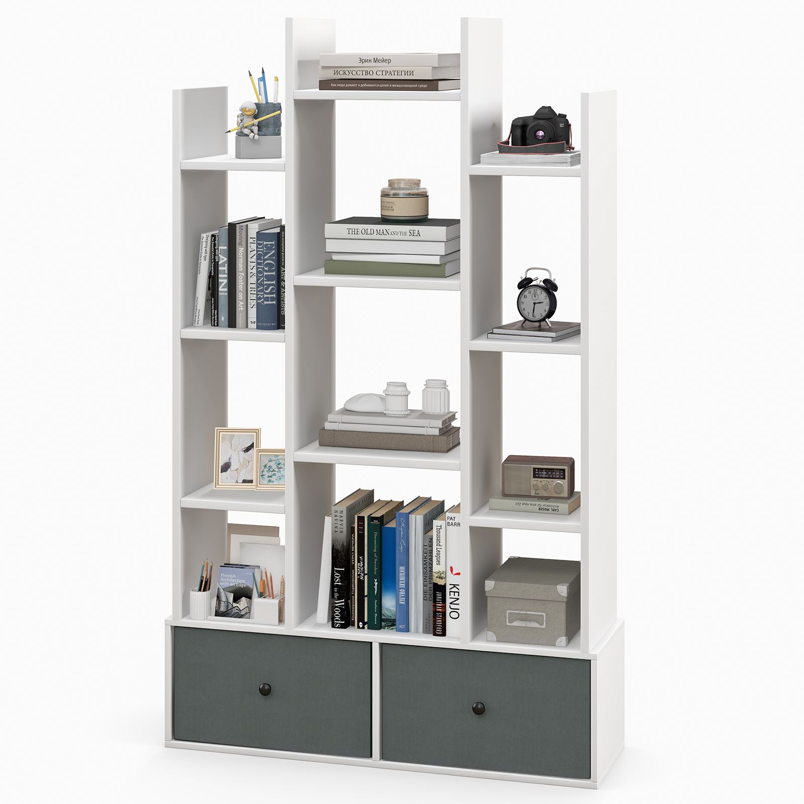 Costway 12 Tier Bookshelf Open Storage Wood Bookcase Organizer Display Shelf in White