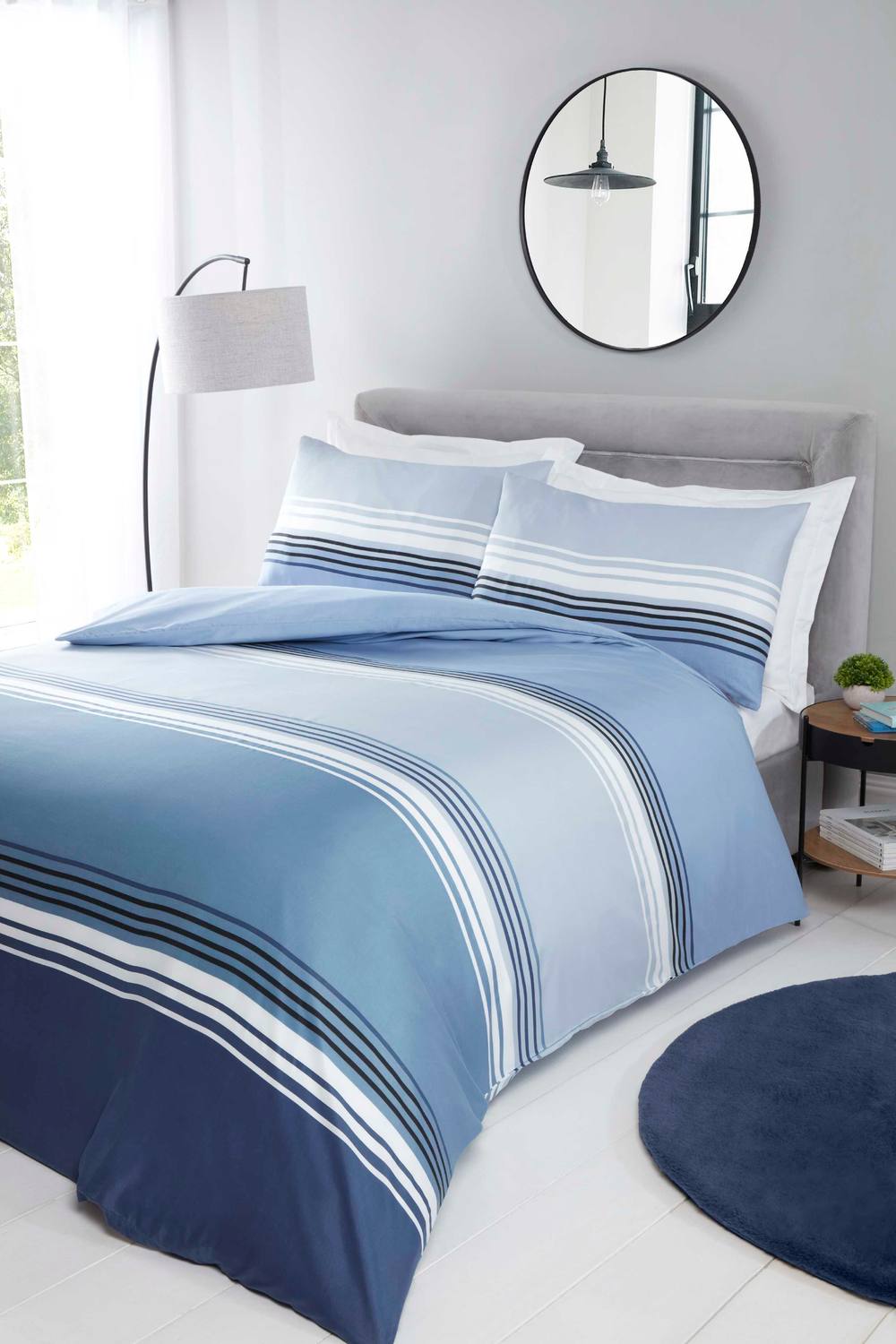 Rapport Home Chicago Stripes Microfiber Duvet Cover Bedding Set with Pillowcase in Blue