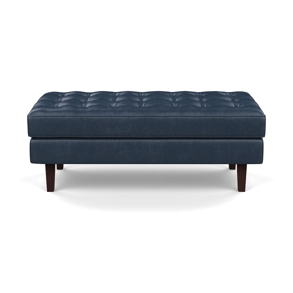 Heal's Hepburn Ottoman Stonewash Leather Navy Blue 279 Black Feet